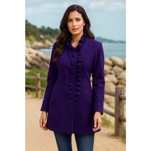 Kimchi & Blue Wool Pea Coat Ruffled Purple Size M Women's Preppy Academia Chic